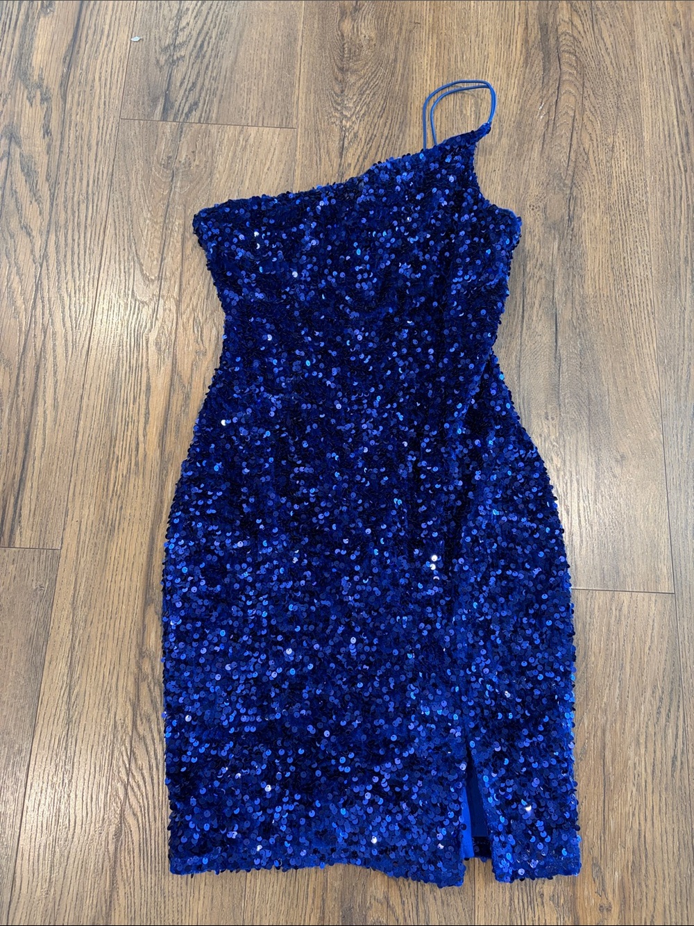 One-Shoulder Cobalt Sequin Cocktail Dress